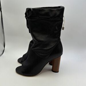 IRO Paris Dairel Perforated Leather Ankle Boots Black US 5.5 EU 36 Open Toe